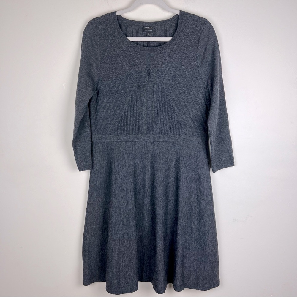 Talbots | Classic Wool Merino Textured Fit & Flare Sweater Dress Grey | LP